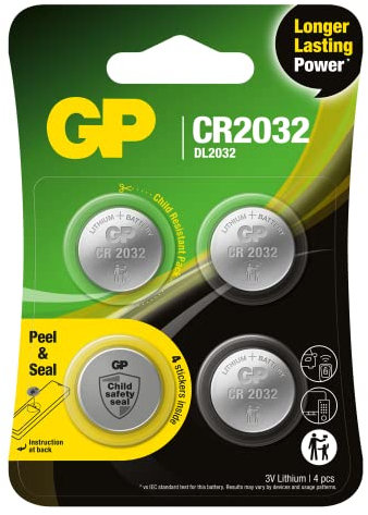 GP Batteries 204425 Blister 4 Batterie al Litio a Bottone 3V Lunga Durata CR2032