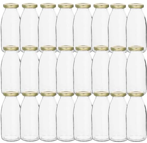 Flaschenland - 24 Glasflaschen Set, leer, 250 ml, Saftflaschen mit goldenem Schraubverschluss, zum Selbstbefüllen für Säfte, Smoothies, Milch, Tees oder Saucen