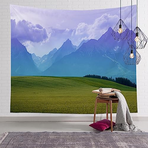 Wandteppich Wiesen Und Berge Wandtuch Aesthetic,Wanddeko Für Schlafzimmer Wohnzimmer Wohnheim,Polyesterfaser Dekorativer Großer Wandbehang,Mehrzweck - Wandtuch/Strandtuch Wanddeko(75X100)