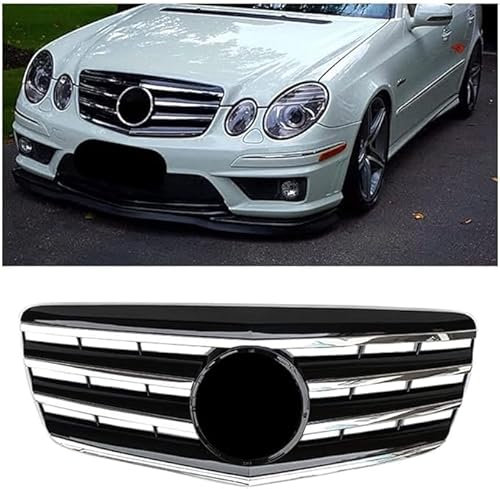 Auto Kühlergrill für Benz E-Class W211 E320 E350 2007-2009, Grill Schwarz Glänzend Doppel-Lamellen Grill Front Doppel Rippen Grill Kühlergrill Links Rech