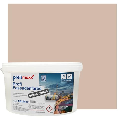Preismaxx Profi Fassadenfarbe urban colors, bunte Außenfarbe, braun, haselnuss, hazelnut 10L, matte, wasserabweisende Aussen-Dispersion, hohe Wasserdampfdurchlässigkeit