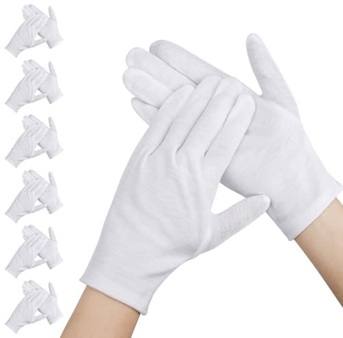 Segbeauty Baumwollhandschuhe Weiß, 6 Paar Baumwollhandschuhe Neurodermitis, Weiße Stoffhandschuhe Aus Reine Baumwolle, Cotton Gloves für Trockene Hände, Servieren, Archivreinigung, Schmuck (Xl)