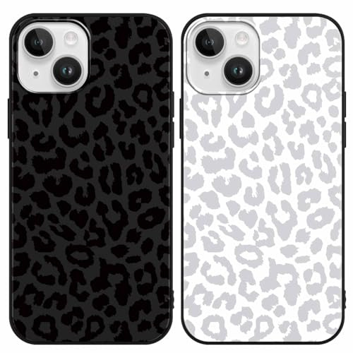 Yoedge 2 Pack Black Leopard Print Phone Case for iPhone 15 Plus 6,7, Ultrathin Soft Silicone with Cheetah Aesthetics Pattern, Shockproof Bumper Protector Matte Girls Cover for iPhone 15 Plus