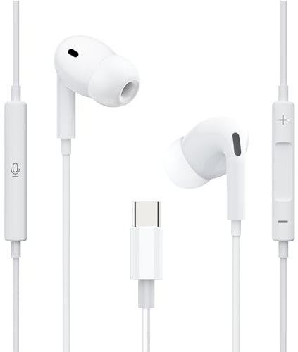 USB Type C Headphone, Wired In-Ear Earphone Bulit-in Mic and Remote to Control Music Calling and Volume Compatible with iPhone 15, Samsung Galaxy S23, iPad Pro, Pixel, Huawei, Xiao-mi etc.