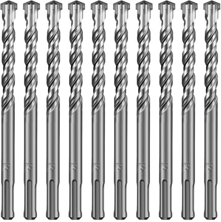 SALI 10PCS SDS Plus Rotary Hammer Drill Bit Concrete Drill Bit Kit Double Thread 4-Cutter Tungsten Carbide Tip Fully Hardened Tool for Concrete, Brick,Cement Walls,Stone 12mm x 160mm Cross Drill Bits