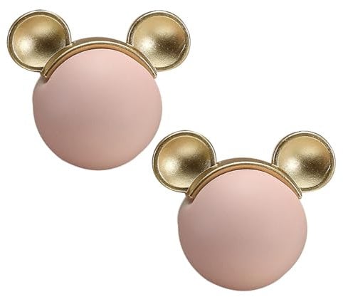 2pcs Kids Door Knobs Mouse Shape Handles Wardrobe Porcelain Zinc Alloy Cabinet Pulls Ceramic Handles Multicolored Door Levers Furniture Door Knobs for Drawers,Kitchen,Living Room (Pink)