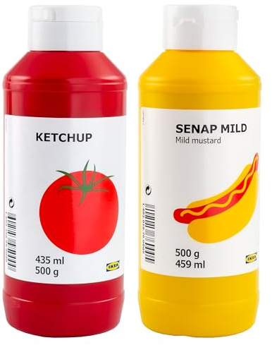 SENAP Mild Swedish Mustard & KETCHUP Tomato Sauce BBQ Condiment Set in Squeezy Bottles - Set of 2 x 500g