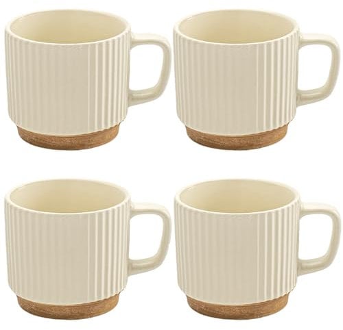 Tassenset Becher Teetassen Kaffee Tasse 260ml Kaffeetassen Set Tassen Kaffeebecher Gerippte Keramiktasse Beige 4 Milchkaffeetasse Vintage-Stil