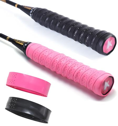 LuLiyLdJ 4 Pezzi Nastro Grip Racchetta Tennis, Nastro Racchetta Tennis, Accessori Tennis, Nastro Grip Padel per Racchette da Tennis e Badminton (Nero + Rosa)