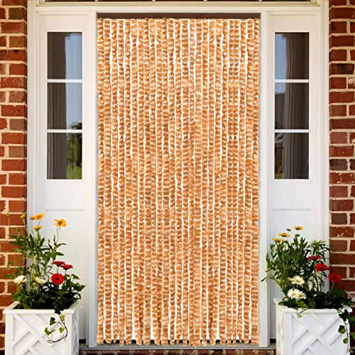 Ailgely Rideau de porte en chenille - 100 x 220 cm - En chenille - Moustiquaire - Pour camping, caravane, ocre et blanc