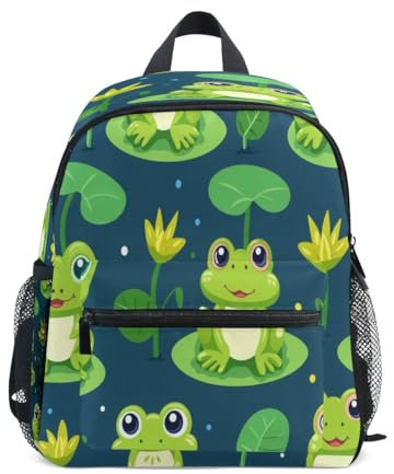 Frosch Lotusblatt Rucksack, Kleinkind-Rucksack, Vorschultasche, Kindergarten, Schultasche, Kindergarten, Reisetasche für Mädchen und Jungen, Frosch Lotusblatt, Einheitsgröße
