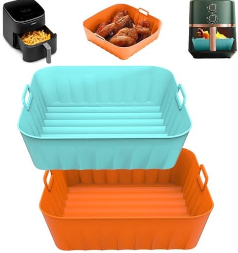 Lifhety 2 Pezzi Teglia per Friggitrice ad Aria Accessori Contenitori, 8.3Inch Stampi in Silicone Teglie Cestello per Friggitrice ad Aria per 3,5-7,2L Ninja/Cosori/Philips, Forno e Microonde, BPA Fre