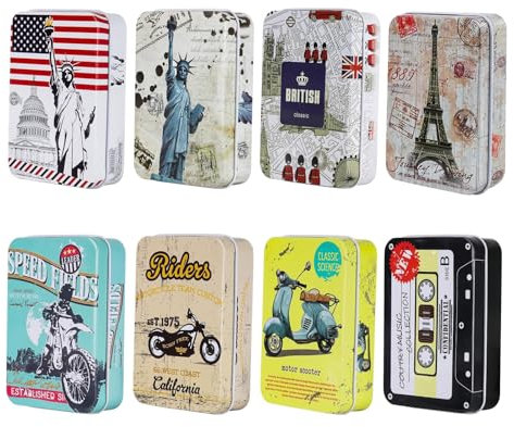 8 Stück Metalldosen mit Deckel Blechdose Tin Box Metall Boxen Scharnierdose Rechteckige Bonbondose Mini Eisen Blechdose Bunt für Biskuit Süßigkeiten Tee Schmuck Kleinen Gegenständen 9 x 6,5 x 2,5cm