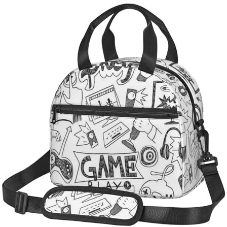JBYJBX Lunch-Tasche mit Videospiel-Aufdruck, isolierte Lunchbox, Lunch-Tasche für Damen und Herren, vielseitige Kühltasche