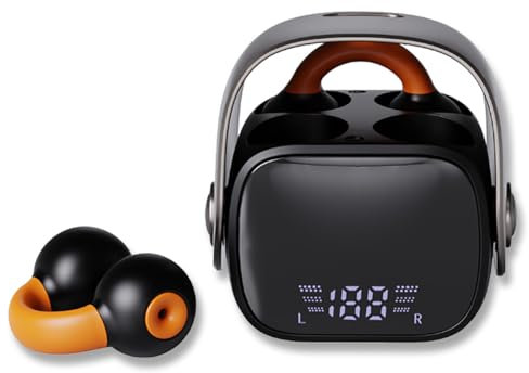 BEVCEFCC Wireless Ear Clip Headphones Bluetooth 5.3, Open Wireless Earbuds, Bone Conduction Headphones, Mini Earphones with LED Screen for Small Ears, Earbuds for Running