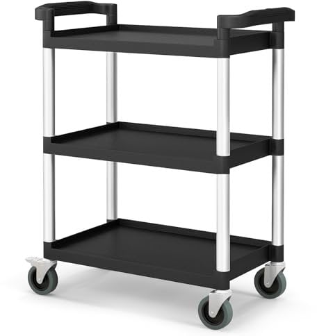 HOMFME 3-Tier Rolling Tool Cart, 150KG Load Capacity Utility Workshop Storage Trolley with Lockable Wheels & Handle, Heavy Duty Mobile Service Cart for Garage Warehouse Office Home (80 x 41 x 97cm)