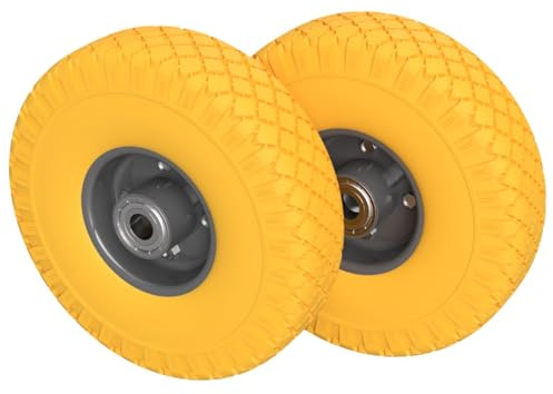 2 x PU Rad Ø 260 mm 3.00-4 Kugellager Sackkarren Bollerwagen Ersatzrad PANNENSICHER, gelb/grau