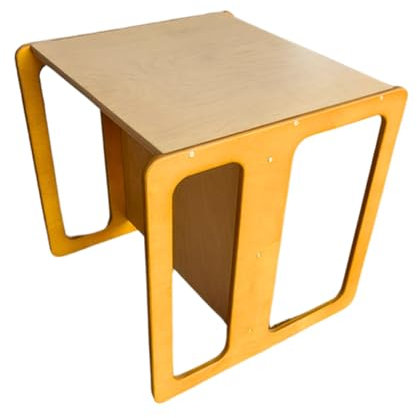 Dunorm - Wendehocker Kinder Sitzbank, 3 in 1 Montessori Tisch Sitzhocker Möbel, Kinderhocker Holz, Kinderstühle Handgefertigt Sperrholzmöbel (Sandgelb, Groß (L))