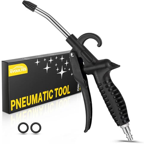 EVOULTES Upgraded High Flow Air Blow Gun with Rubber Guard, Air Nozzle Blower Gun Angle Bent Jet Nozzle with Ergonomic Grip, Air Gun for Compressor Pneumatic Tool for Dust Removal Cleaning Tool