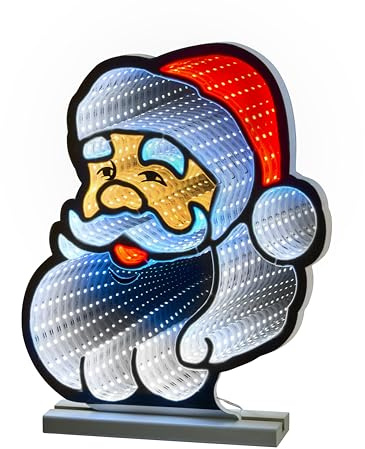 Smart Garden Christmas Infinity Mirror Effect 3D Santa Claus Face LED Light - 40cm Double Sided Decoration for Home - Festive Lights