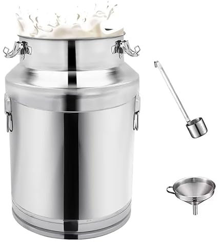 DECAKE Seau à Lait Portable de Grande capacité, bidon à Lait en Acier Inoxydable 201 avec Couvercle scellé, Seau à vin, bidon pour Seau à Lait, Argent, 18 L