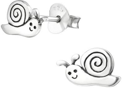 Monkimau Schnecke Kinder Ohrringe | 925 Silber | Mädchen Ohrstecker Schmuck | Hypoallergen & Nickelfrei | Kinderohrringe Geschenkidee