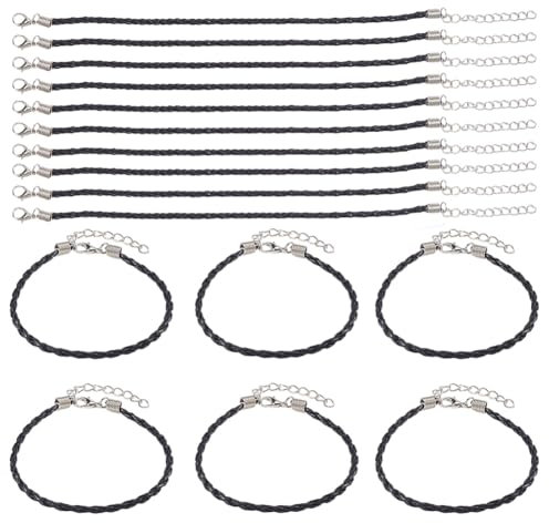 SOFPLATE 40 pz. Cordini per Bracciale con Chiusura Cordino per Bracciale Nero Sfuso 3mm Intrecciato Finta Pelle Pizzo Intrecciato Trendy Fermaglio In Ferro Catene Estese Corde Accessorio per La Creazi