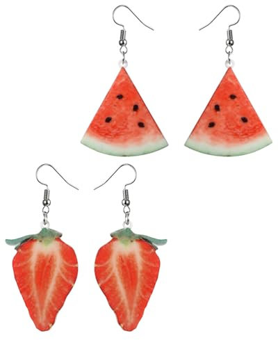 MYGLOAR 2-teilige Ohrringe, Damenohrringe, Fruchtohrringe, grüne Ohrringe, rote Ohrringe, Wassermelonenohrringe, Erdbeerohrringe
