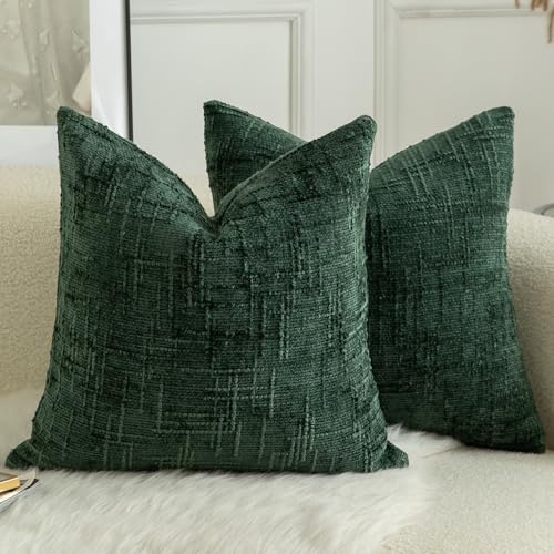 Mandioo 2er Set Chenille Kissenbezug Dekorativer Kissenbezüge Gemütlicher weichen Kissenhülle Sofakissen Dekokissen Couchkissen Zierkissenbezug Schlafzimmer Wohnzimmer 50x50 cm Dunkelgrün