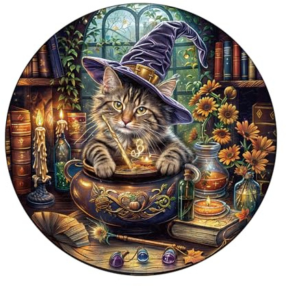 Blumuze Holzpuzzle Erwachsene, Magischer Feline Holz Puzzle Katze Puzzle | Wooden Puzzle Unregelmäßige Einzigartige Form Puzzleteile,Jigsaw Puzzles Erwachsene 14+ mit Holzbox (280 Stück-L-34*34cm)