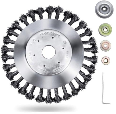 8 Inch Grass Trimmer Cutter Head for Garden Lawn Mower, Strimmer Wire Brush Head with Knotted Wire, Universal Solid Steel Wire Wheel for Brush Cutter Attachment Replacement