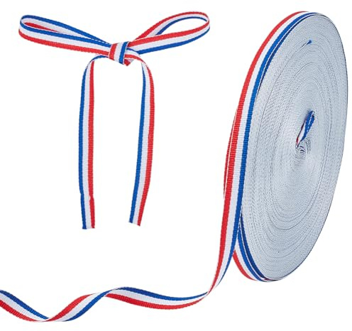 MAYJOYDIY 200m Rot Weiß Blau Gestreiftes Band 10mm Patriotisches Band Gestreiftes Geschenkpapier Ripsband Zum Verpacken von Geschenken Zum Memorial Day Party Dekoration