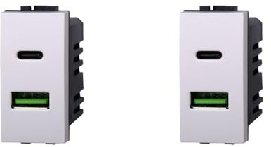 IXTRIMA Module prise chargeur double USB 2 ports, 3,1 A USB-c + U SB A, couleur blanche compatible avec Bticino Living Light/INTERNATIONAL 2 pièces