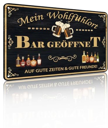 „Mein Wohlfühlort BAR“ Schild Dekoration Metall Zinn Schilder für Zuhause, Bar, Man Cave, Vintage Wandzubehör, Bier Cheers Dekorationen, Geschenke, 12 x 8 Zoll (25120)