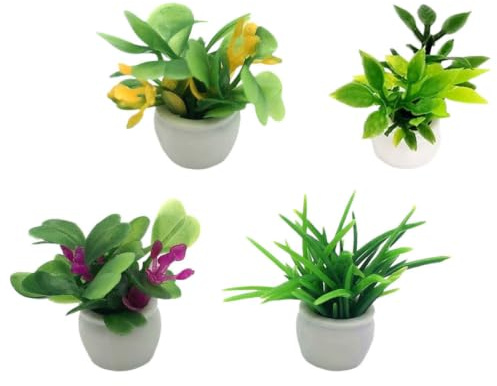 Toddmomy 4 Stück Miniatur Bonsai Pflanzen Leichte Mini Topfpflanzen aus Lebensechte Puppenhaus Deko Vielseitig für Puppenstuben Miniaturgärten Realistische Grüne und Bunte