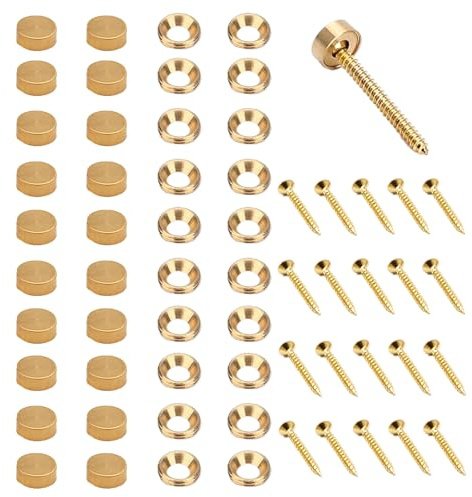 20 Pcs Brass Decorative Screw with Caps, 12mm (1/2) Mirror Screws Cover, Self Tapping Upholstery for Cabinet Doors, Windows, Wall Hanging, Fasteners, Hardware, and Furniture Fixing.