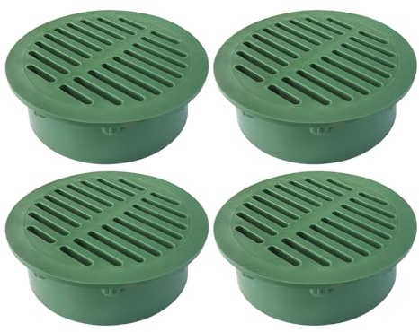 (4-Pack) Calvana 6” Plastic Round Drainage Grate Cover, Compatible with NDS 50, for Small Lawns, Landscaping, and Patios, Green