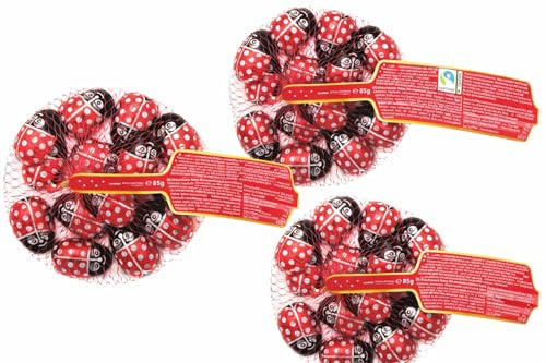 Schoko-Marienkäfer – Glückskäfer aus feiner Schokolade – 3 x 85g – Ideal als Glücksbringer zu Silvester, Neujahr & Ostern