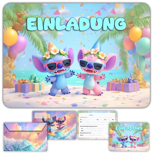 Glowiibo Fun4kid 12 x Einladungskarten Kindergeburtstag Mädchen mit passenden Umschlägen – für Kinder, Mädchen – Vorgedruckte Karten auf Deutsch für Geburtstagsparty und Feier