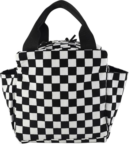 FYting Kühltasche Klein,12L Lunchtasche Damen Cord(Schwarz Weiß)
