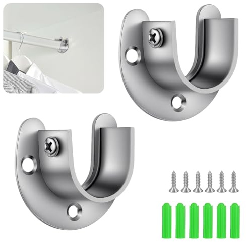 NUTKIT Kleiderstange Halterungen,2Stk Rundrohr Halterung mit Schrauben,32MM | U-Form Stangenhalterung Kleiderstangenhalter, aus Edelstahl, Stangenhalter Schrankrohrhalter für Schrankrohr-Stange