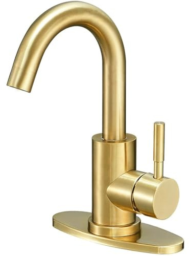 Kivivaka 1 robinet de lavabo en acier inoxydable 304 avec finition or brossé, mélangeur d'eau chaude et froide, support de pont pour salle de bain ou cuisine
