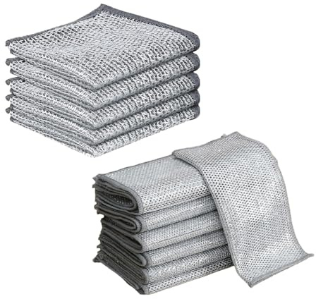 12 PCS Silver Mesh Dishcloth,Double Layer Cleaning Cloth for Kitchen Sink | Non-Scratch Wire Dishcloth for Kitchen Stoves,Pans and Tableware,Reusable Scouring Pads in 2 Sizes(20x20 & 30x30cm)
