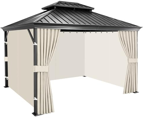 Qdreclod Outdoor Vorhang Wetterfest Pavillon Seitenteile 3x3 m, 4-Teilige wasserdichte Pavillon-Ersatzvorhänge 300D Oxford mit Reißverschluss und Haken für Garten, Terrasse & Hof Gartenlaube(Beige)