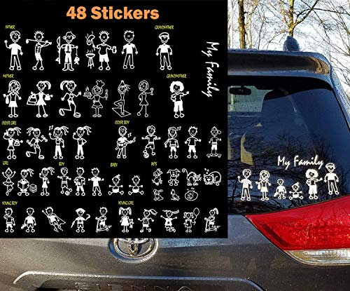 TOTOMO 48 Stick Figure mia famiglia adesivo con l'animale domestico del gatto cane Pesce famiglia Coniglio uccello adesivo decalcomania per Windows Bumper