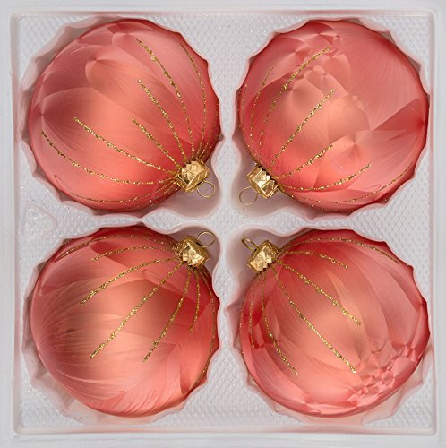 4 TLG. Glas-Weihnachtskugeln Set 8cm Ø in 'Ice Lachs Gold' Regen - Christbaumkugeln - Weihnachtsschmuck-Christbaumschmuck 8cm Durchmesser
