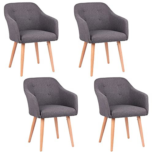 Kingpower Stühle Esszimmerstühle Armlehnstuhl Polsterstuhl Stoff Sessel mit Armlehne Echtholz Stuhlbeine in 2er, 4er, 6er, 8er Set, Auswahl:4 Sessel - dunkelgrau