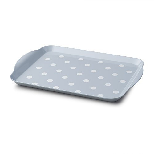 Zeal Melamine Food Serving Tray with Handles and Lipped Edges, Dotty Polka Dot Serving Lap Tray 30 x 21cm, Duck Egg Blue