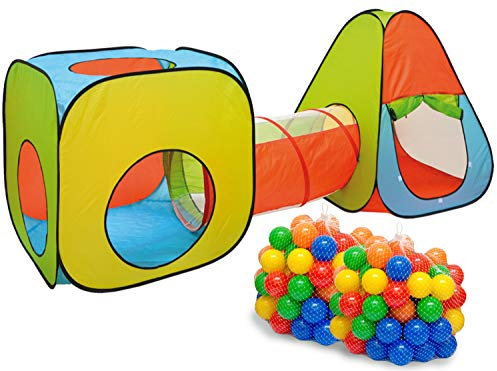 LittleTom Bällebad mit Tunnel - 200 Bälle - 260x90x100 Bällebad Kinder Spielzelt Tunnel - Bällebad Baby Zelt mit Bällen für Kinder - Indoor Spielgeräte Kinderzelt Tunnel Spielzeug Kinder Bällepool