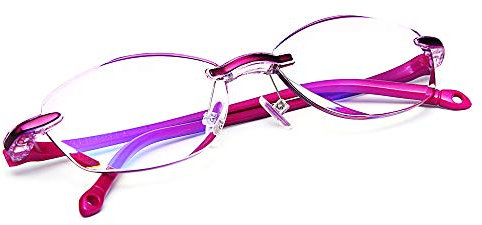 TERAISE Randlose Lesebrille Mode Diamant Cut Edge Design anti-blau Objektiv Brillenleser für Frauen(4.0x)